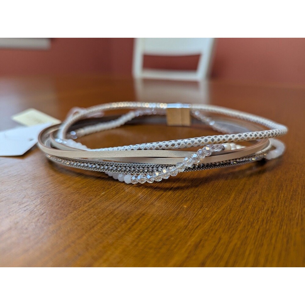 SAACHI Silver and Rose Gold Multi-Strand Double Wrap Bracelet